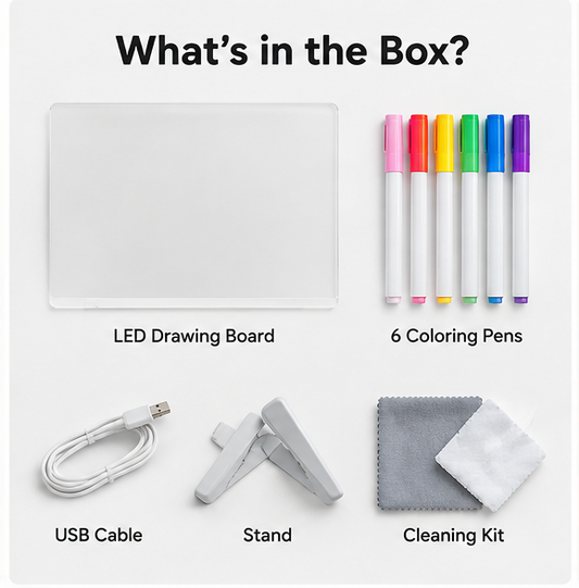 LED Light-Up Drawing Board โ Reusable Acrylic Writing Pad with 6 Color Pens