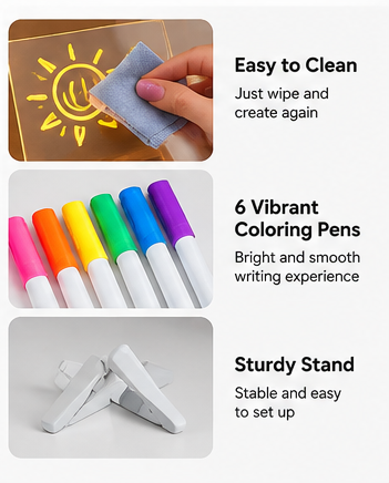 LED Light-Up Drawing Board – Reusable Acrylic Writing Pad with 6 Color Pens