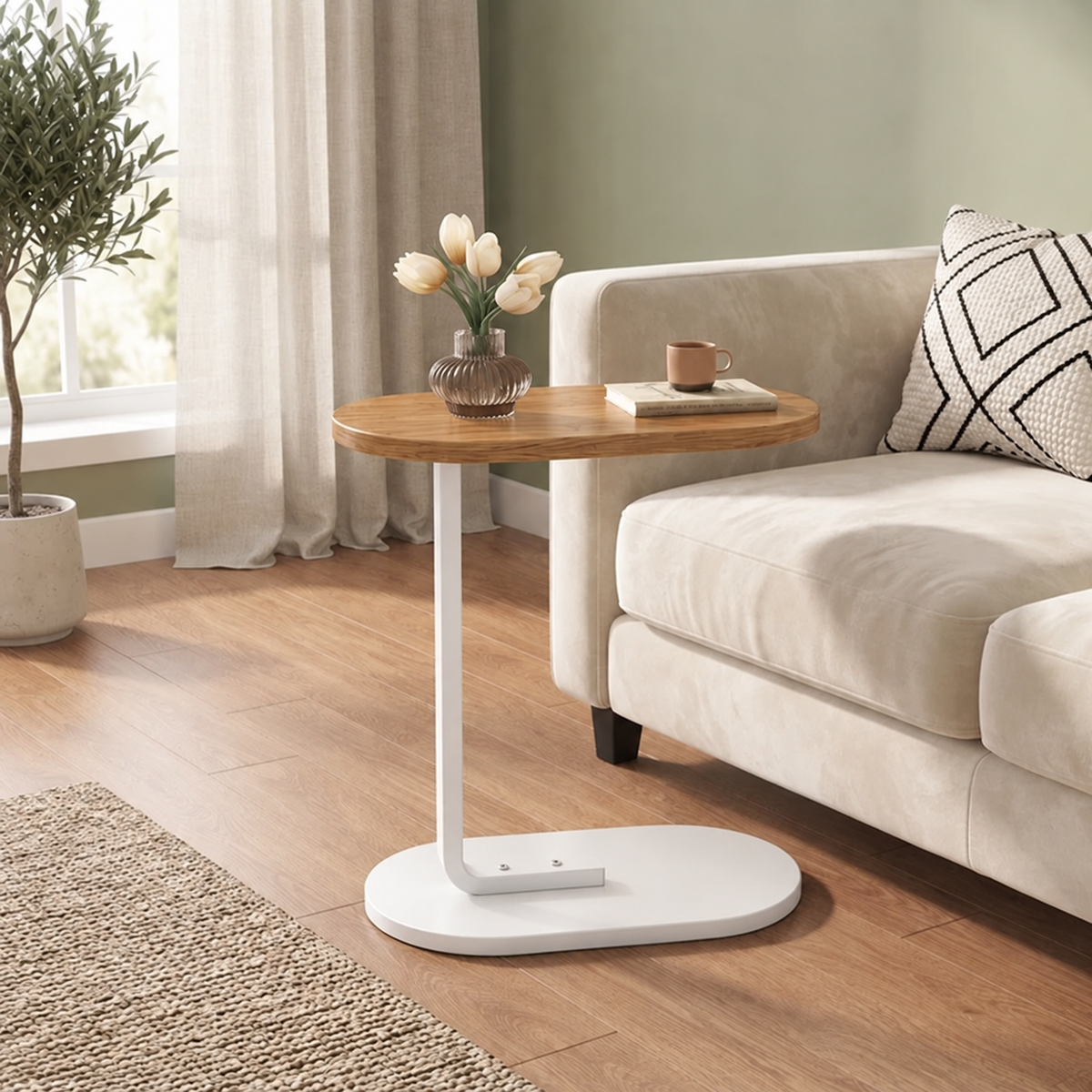 C-Shaped Sofa Side Table โ Space-Saving Laptop & Coffee Table