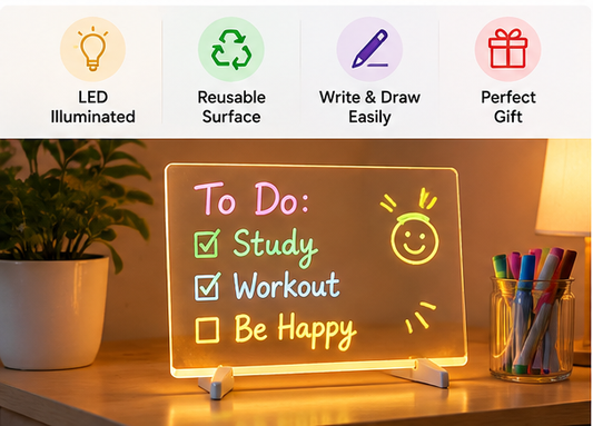 LED Light-Up Drawing Board – Reusable Acrylic Writing Pad with 6 Color Pens