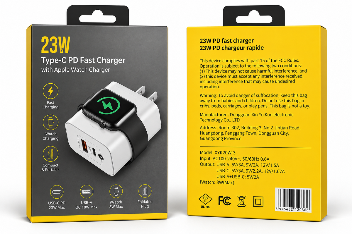 3-in-1 Fast Charging Wall Adapter – USB-C, USB-A & Apple Watch Charger