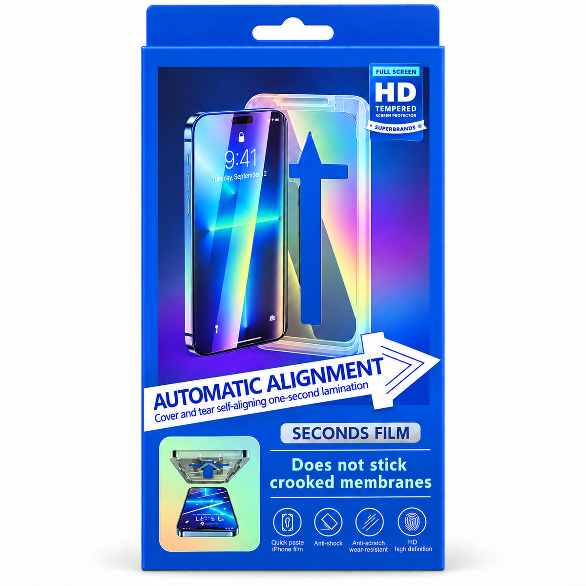 Auto-Align Tempered Glass Screen Protector for iPhone – Easy Installation