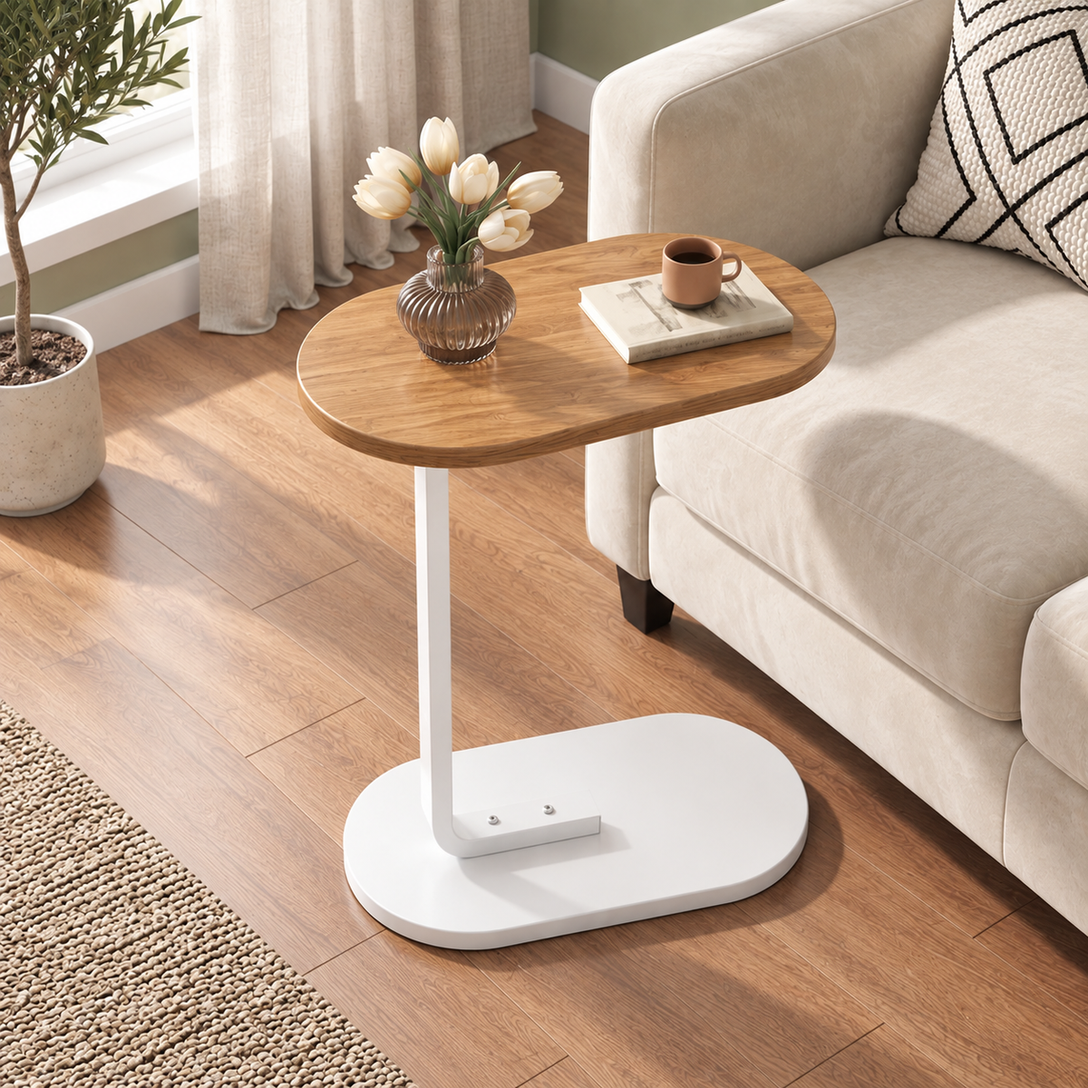 C-Shaped Sofa Side Table – Space-Saving Laptop & Coffee Table