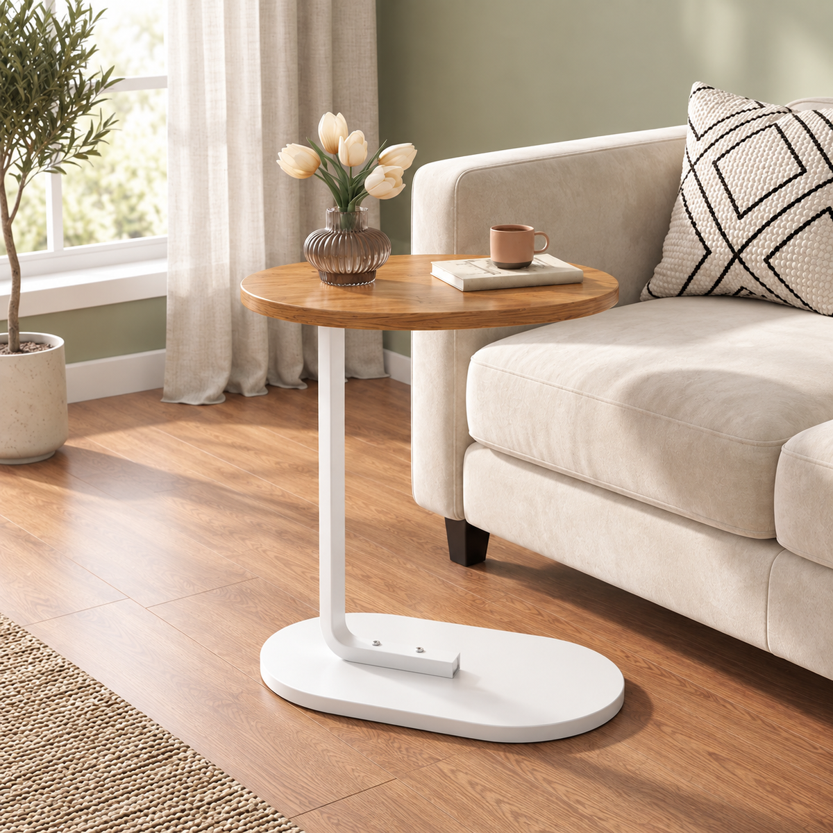 C-Shaped Sofa Side Table – Space-Saving Laptop & Coffee Table